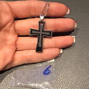 Black and Silver Cross Pendant Necklace